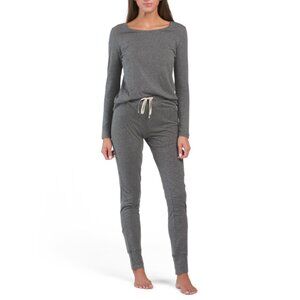 INK + IVY Charcoal Long Sleeve Scoop Neck Modal Blend Top And Leggings Set